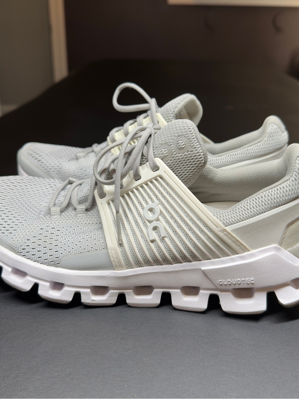 On Running Light Gray and White Mesh Trainers - Picture 3 of 6